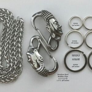 Buddha Monk (2) Clips Carabiner Keychain Wallet Chain Hook + Chain + Split Rings